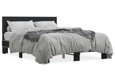 Cadru de pat, negru, 120x190 cm, lemn prelucrat și metal - 2/5