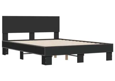 Cadru de pat, negru, 120x190 cm, lemn prelucrat și metal - 3/5