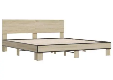 Cadru de pat, stejar sonoma, 200x200cm, lemn prelucrat și metal - 3/5