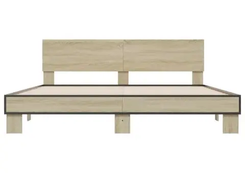 Cadru de pat, stejar sonoma, 200x200cm, lemn prelucrat și metal - 4/5
