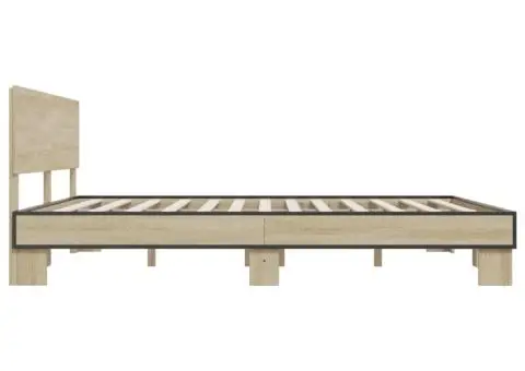 Cadru de pat, stejar sonoma, 200x200cm, lemn prelucrat și metal - 5/5