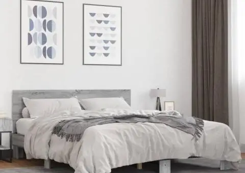 Cadru de pat, gri sonoma, 150x200 cm, lemn prelucrat și metal - 1/5