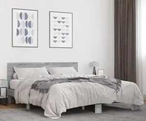 vidaXL Cadru de pat, gri sonoma, 150x200 cm, lemn prelucrat și metal