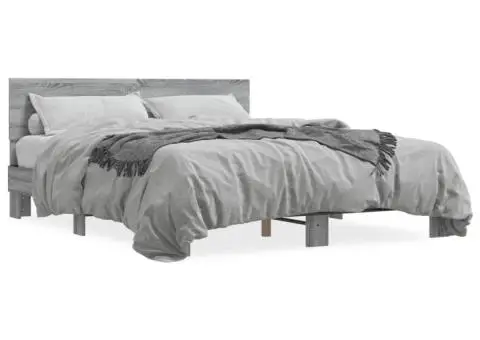 Cadru de pat, gri sonoma, 150x200 cm, lemn prelucrat și metal - 2/5