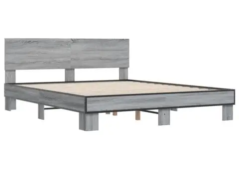 Cadru de pat, gri sonoma, 150x200 cm, lemn prelucrat și metal - 3/5
