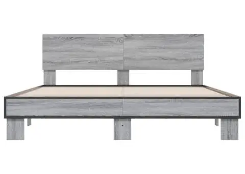 Cadru de pat, gri sonoma, 150x200 cm, lemn prelucrat și metal - 4/5