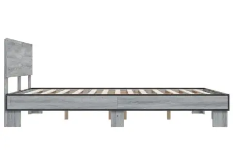 Cadru de pat, gri sonoma, 150x200 cm, lemn prelucrat și metal - 5/5