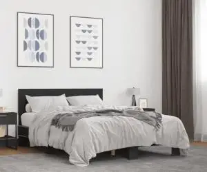 vidaXL Cadru de pat, negru, 140x200 cm, lemn prelucrat și metal