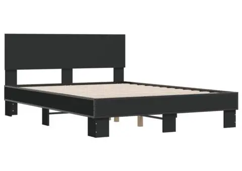 Cadru de pat, negru, 140x200 cm, lemn prelucrat și metal - 3/5