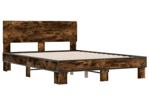 Cadru de pat, stejar afumat 135x190 cm lemn prelucrat și metal - 3/5