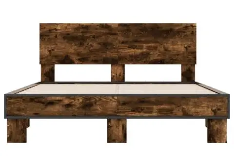 Cadru de pat, stejar afumat 135x190 cm lemn prelucrat și metal - 4/5