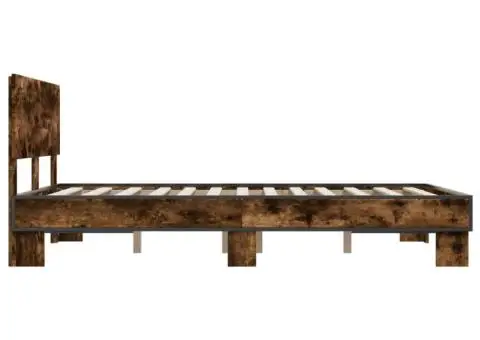Cadru de pat, stejar afumat 135x190 cm lemn prelucrat și metal - 5/5