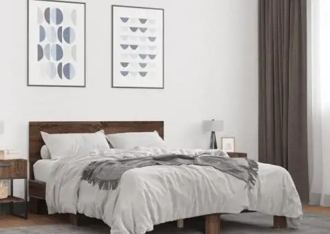 Cadru de pat, stejar maro, 140x190 cm, lemn prelucrat și metal - 1/5