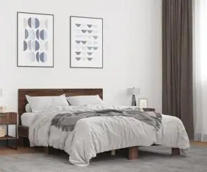 vidaXL Cadru de pat, stejar maro, 140x190 cm, lemn prelucrat și metal