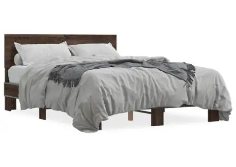 Cadru de pat, stejar maro, 140x190 cm, lemn prelucrat și metal - 2/5