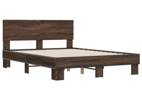 Cadru de pat, stejar maro, 140x190 cm, lemn prelucrat și metal - 3/5