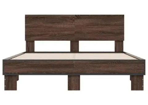 Cadru de pat, stejar maro, 140x190 cm, lemn prelucrat și metal - 4/5