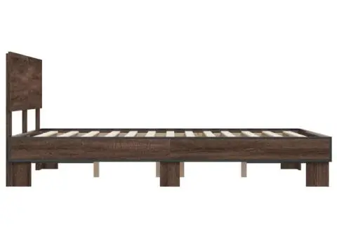 Cadru de pat, stejar maro, 140x190 cm, lemn prelucrat și metal - 5/5