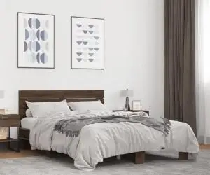 vidaXL Cadru de pat, stejar maro, 140x190 cm, lemn prelucrat și metal