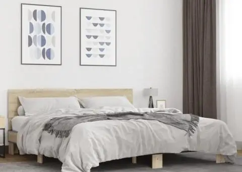 Cadru de pat, stejar sonoma, 180x200cm, lemn prelucrat și metal - 1/5