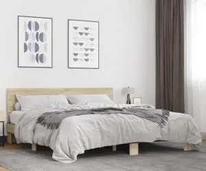 vidaXL Cadru de pat, stejar sonoma, 180x200cm, lemn prelucrat și metal
