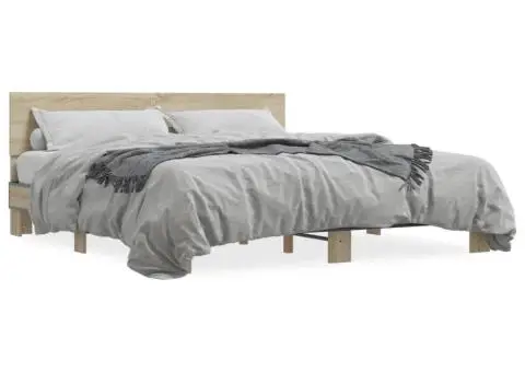 Cadru de pat, stejar sonoma, 180x200cm, lemn prelucrat și metal - 2/5