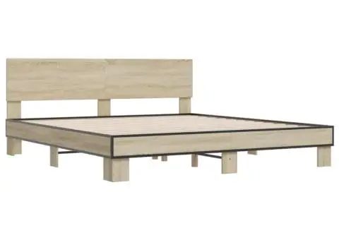 Cadru de pat, stejar sonoma, 180x200cm, lemn prelucrat și metal - 3/5