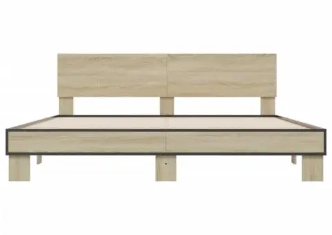 Cadru de pat, stejar sonoma, 180x200cm, lemn prelucrat și metal - 4/5