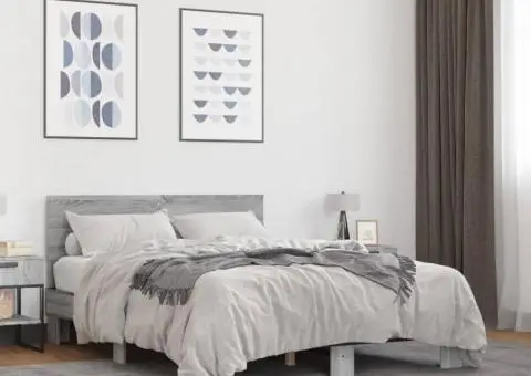 Cadru de pat, gri sonoma, 120x200 cm, lemn prelucrat și metal - 1/5