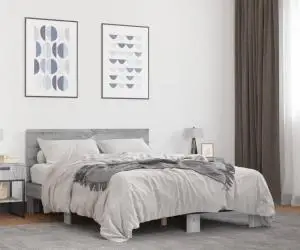 vidaXL Cadru de pat, gri sonoma, 120x200 cm, lemn prelucrat și metal