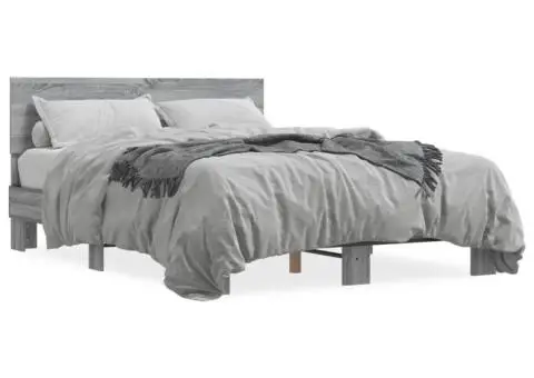 Cadru de pat, gri sonoma, 120x200 cm, lemn prelucrat și metal - 2/5