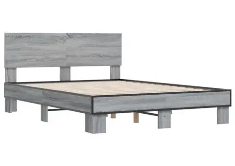 Cadru de pat, gri sonoma, 120x200 cm, lemn prelucrat și metal - 3/5