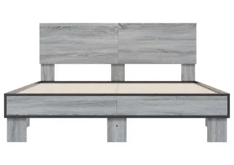 Cadru de pat, gri sonoma, 120x200 cm, lemn prelucrat și metal - 4/5