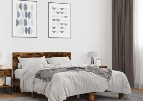 Cadru de pat, stejar afumat 140x190 cm lemn prelucrat și metal - 1/5