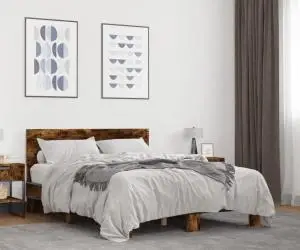 vidaXL Cadru de pat, stejar afumat 140x190 cm lemn prelucrat și metal