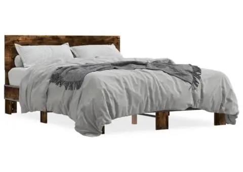Cadru de pat, stejar afumat 140x190 cm lemn prelucrat și metal - 2/5