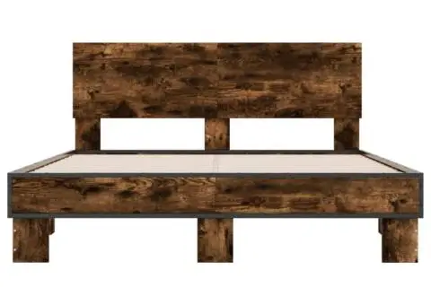 Cadru de pat, stejar afumat 140x190 cm lemn prelucrat și metal - 4/5