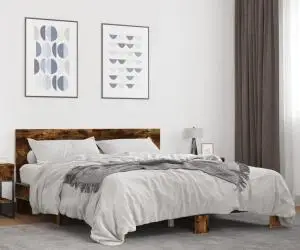 vidaXL Cadru de pat, stejar fumuriu 160x200 cm lemn prelucrat și metal