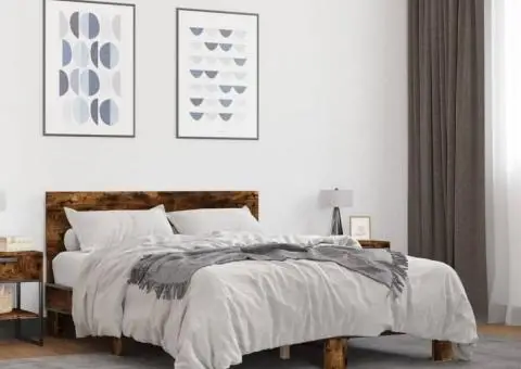 Cadru de pat, stejar fumuriu 120x200 cm lemn prelucrat și metal - 1/5