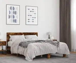 vidaXL Cadru de pat, stejar fumuriu 120x200 cm lemn prelucrat și metal