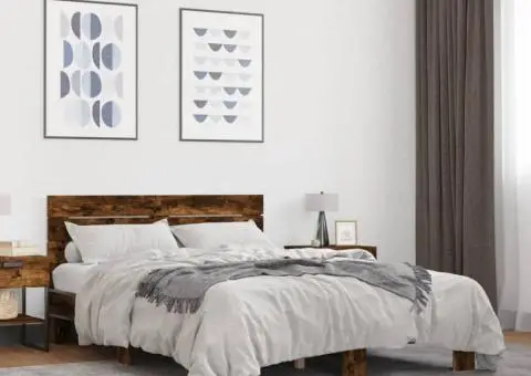 Cadru de pat, stejar afumat 120x190 cm lemn prelucrat și metal - 1/5