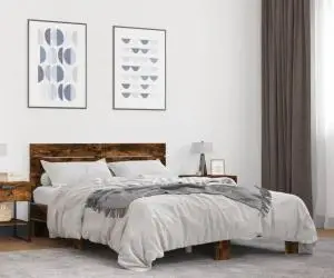 vidaXL Cadru de pat, stejar afumat 120x190 cm lemn prelucrat și metal