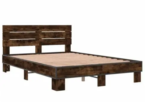 Cadru de pat, stejar afumat 120x190 cm lemn prelucrat și metal - 3/5
