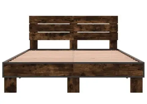 Cadru de pat, stejar afumat 120x190 cm lemn prelucrat și metal - 4/5