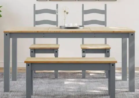 Masă de sufragerie „Panama”, gri, 160x80x75 cm, lemn masiv pin - 1/5