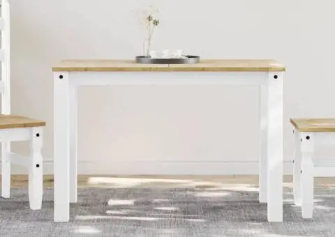 Masă de sufragerie „Panama”, alb, 117x60x75 cm, lemn masiv pin - 1/5