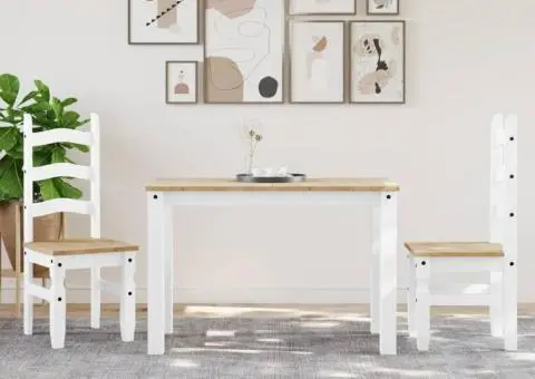 Masă de sufragerie „Panama”, alb, 117x60x75 cm, lemn masiv pin - 3/5