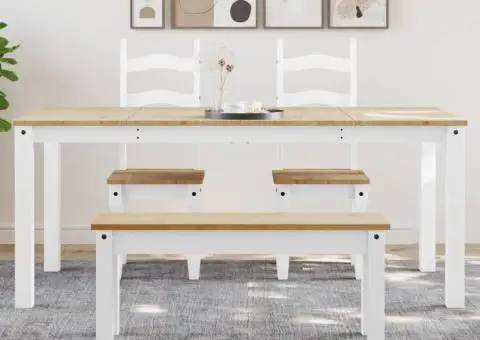 Masă de sufragerie „Panama”, alb, 180x90x75 cm, lemn masiv pin - 1/5