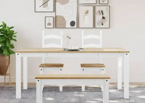 Masă de sufragerie „Panama”, alb, 180x90x75 cm, lemn masiv pin - 3/5