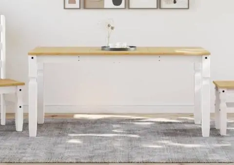 Masă de sufragerie "Corona", alb 160x80x75 cm lemn masiv de pin - 1/5